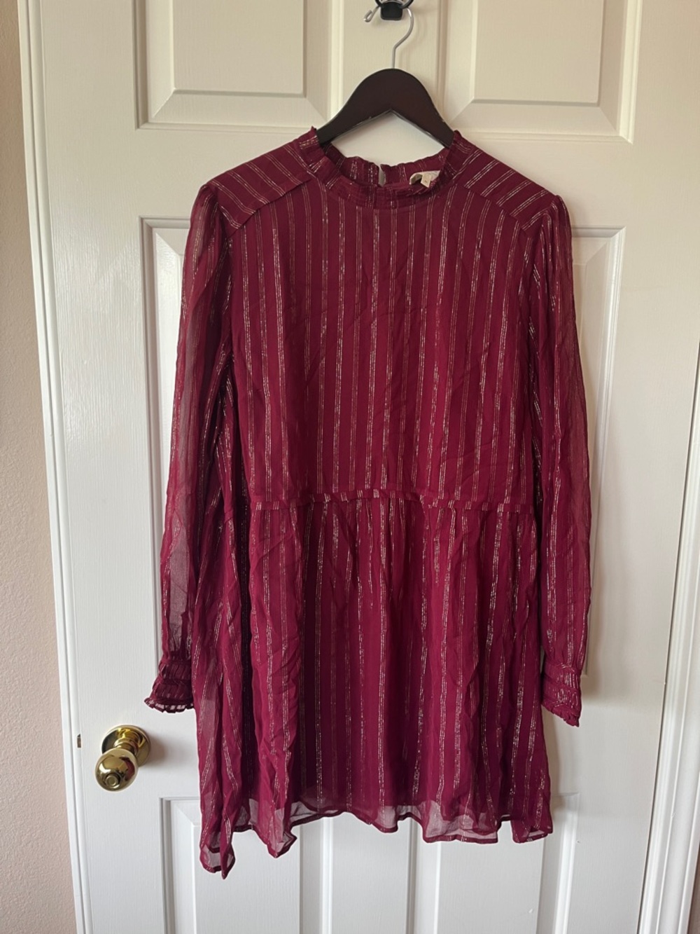 Sezane Burgundy Metallic-Striped Mini Dress